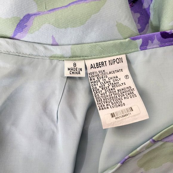Albert Nippon Green Silk Skirt with Purple Roses Vintage - Picture 3 of 8
